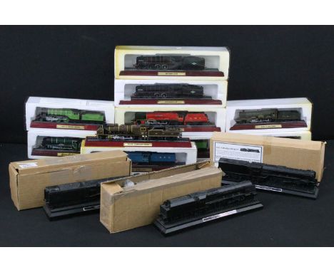 Nine boxed Atlas Editions stationary model locomotives and tenders including LMS Royal Scot, Britannia Class, LNER Flying Sco