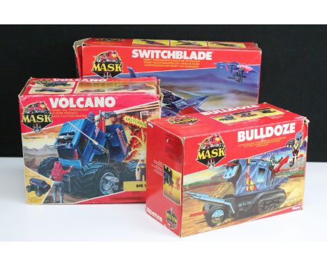 MASK - Three boxed Kenner MASK vehicles to include Switchblade with Miles Mayhem figure and mask, Bulldozer with Boris Bushki