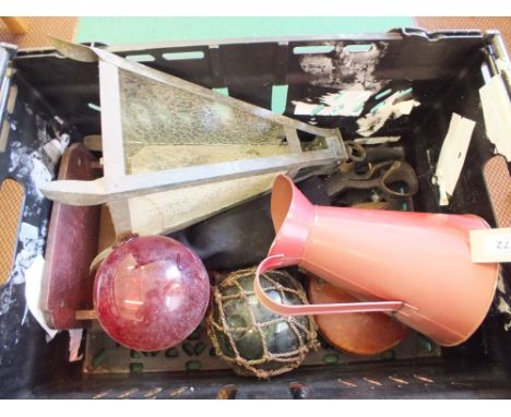 A porch lantern, fishing floats etc