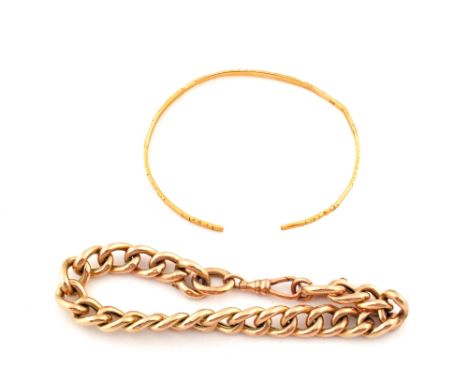 A Gold chain link bracelet and bangle