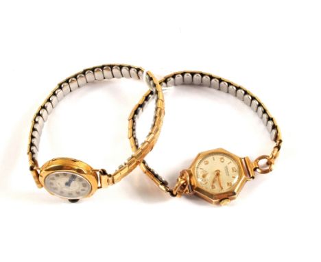 A lady's 9ct Gold Salden wristwatch (strap plated) plus a 9ct Gold Rodania wristwatch (strap plated)