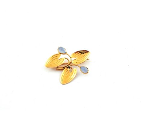 An 18ct Gold leaf brooch set with two stones