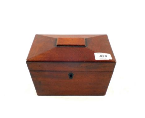 A 19th Century double compartment Mahogany tea caddy of sarcophaguses form