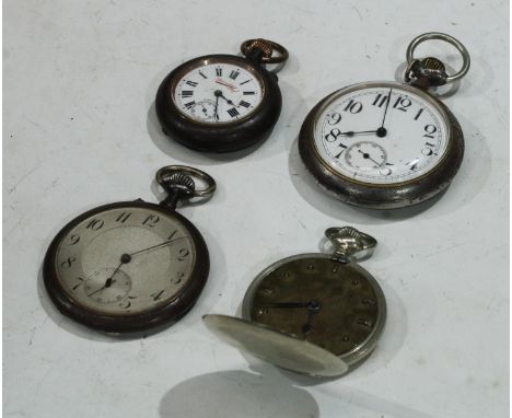 An early 20th century gun metal open faced pocket watch, engine turned dial; others; a French hunter pocket watch (4) 