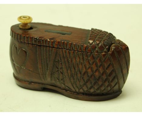 A 19th century treen novelty snuff box as a clog 9cm long circa 1820 
