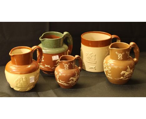 A Lovatts Langley glazed stoneware 1 1/2 pint mug, impressed marks to base, 12cm high; various Langley Ware jugs, some decora