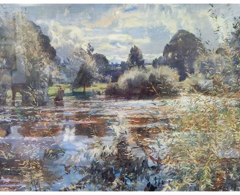After Sir Alfred Munnings 
Colour print 
River landscape entitled "The Full River", signed in pencil 