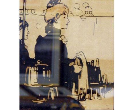 Sir William Nicholson (1872-1949)
Colour lithograph 
"Barmaid - Elsie", woman polishing glasses, 25cm x 22cm (actual image) 