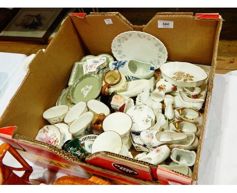 A collection of Wedgwood Jasperware pin dishes, assorted ornamental shoe ornaments, small Royal Worcester vases and assorted 