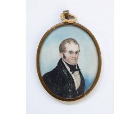 19th century English school
Miniature on ivory 
Half-length portrait of a gentleman, oval, 6cm x 5cm 