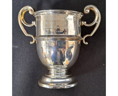 GEORGE V SILVER TWIN HANDLED TROPHY CUPHamilton & Co of Calcutta, Sheffield 1917,  engraved 'Medical Association Polo Cup, Se