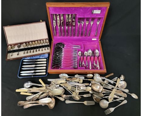 QUANTITY OF FLATWARE including a canteen of Arthur Price Cutlerywith a set of mother of pearl handled silver cuffed fruit kni