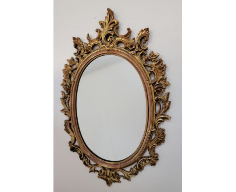 VINTAGE ELABORATE GILT FRAMED OVAL WALL MIRROR79 x 50cm 
