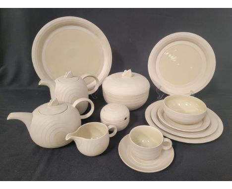 HORNSEA 'CONCEPT' OVEN TO TABLEWARE DINNER/COFFEE SERVICEall in cream with ribbed decoration, comprising seven dinner plates,