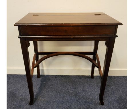VINTAGE FOLD OUT CHERRY WOOD DESKwith smooth brass mechanism for opening, with seven letter compartments, crinoline stretcher