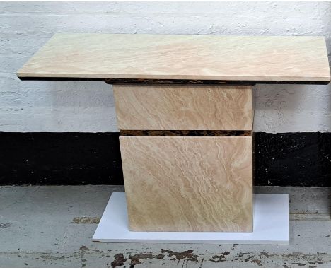 TWO TONE MARBLE CONSOLE TABLEthe cream marble accented with darker grey/brown bands, the top 110cm x 40cm and 75cm high (excl