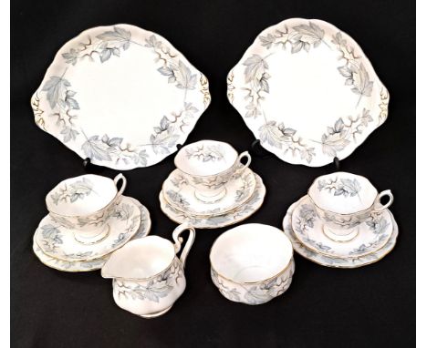 ROYAL ALBERT 'SILVER MIST' PART TEA SET comprising of twelve side plates, two cake plates, twelve saucers, eight cups, sugar 