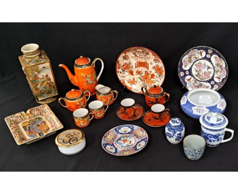 SELECTION OF JAPANESE DECORATIVE WAREincluding Satsuma style vase, orange dragon coffee pot with six cups and five saucers an