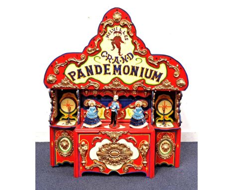 VINTAGE FAIRGROUND AUTOMATON'Melvilles Grand Pandemonium' with lights, moving drum beaters and animated figures, with unconne