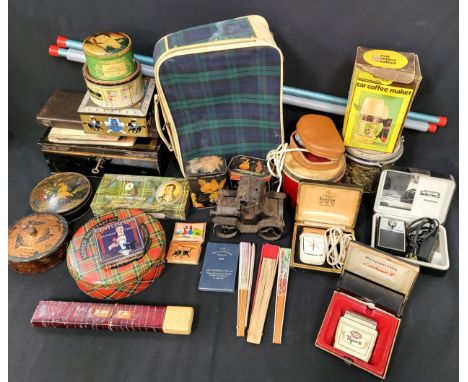 SELECTION OF VINTAGE ITEMSincluding Calliper set by Moore and wright, old tins, drums, fans, buttons, electric razors, iron m