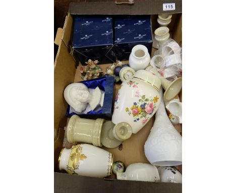 A collection of pottery to include Royal Doulton figure of queen mother boxed with cert, Royal Worcester Palissy vase, Border