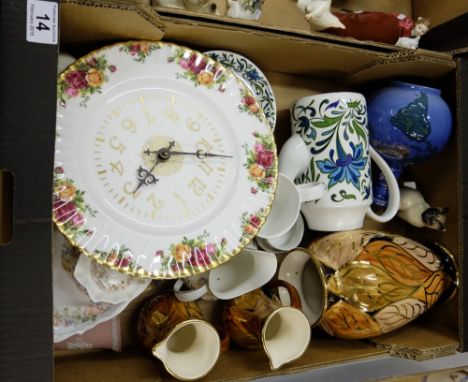 A collection of pottery to include Midwinter part coffee set, Old Court Ware, Wade whiskey decanter, Wedgwood plates, Old Cou