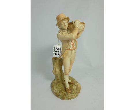 Royal Worcester Figure of Boy Carrying Basket Puce mark to base