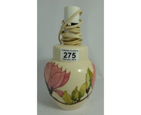 Moorcroft lamp base decorated in the Magnolia design, height of pottery 16cm 
