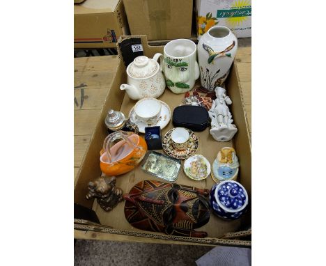 A collection of pottery and items including Royal Crown Derby Imari coffee can & saucer, Murano Glass Bag, Price Kensington C