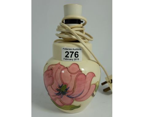 Moorcroft lamp base decorated in the Magnolia design, height of pottery 16cm 