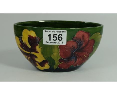 Moorcroft oval planter decorated with Hibiscus design (tiny nick inside edge)