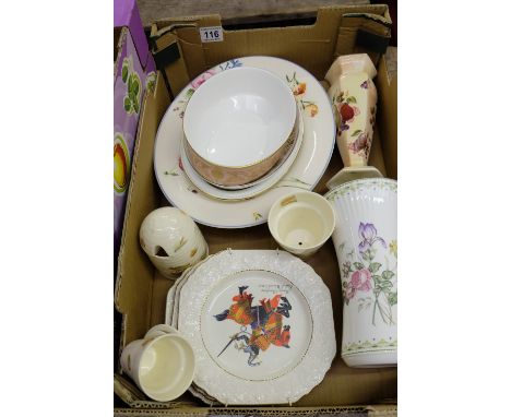 A collection of pottery to include large Wedgwood Ophelia fruit bowl, Royal Worcester Palissy vase, Royal Worcester open vege