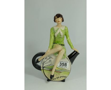 Kevin Francis Peggy Davies figure Clarice Cliff on Teapot " Springtime", limited edition green colour way 