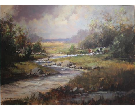 George K. Gillespie RUA 1924-1995
THE BURN, NEAR KILLEN, CASTLEDERG, CO. TYRONE
Oil on canvas,&nbsp; 30" x 40", signed.&nbsp;