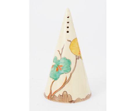 Clarice Cliff (Wilkinson) conical sugar castor, height 14.5cm.