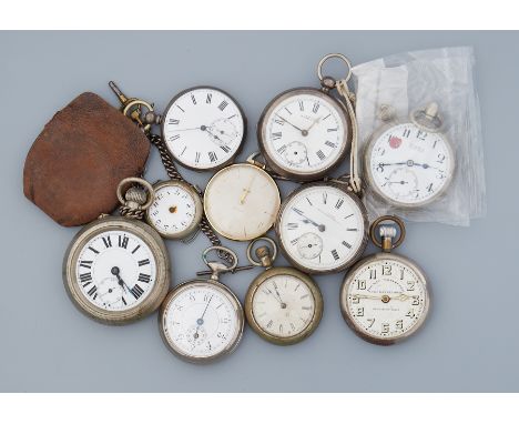 A mixed lot to include nine pocket watches, some silver, including Collyer, A.W.W, Co, Waterbury, Railway Timekeeper, etc &am