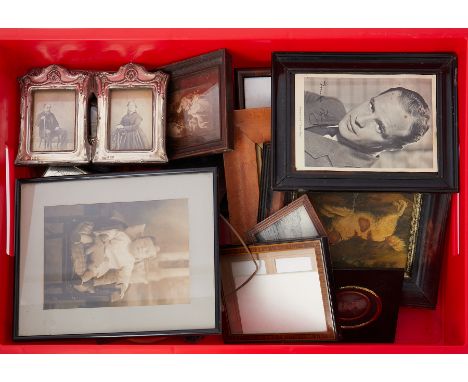 Folding silver portrait frame, Birmingham, H.W Ltd, height 14cm with wood backing together with a mixed collection of general