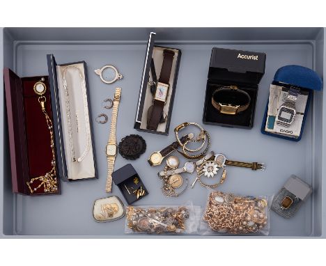 A mixed lot of costume &amp; silver jewellery including necklaces, brooches, cufflinks, pins, earrings, chain, etc and watche