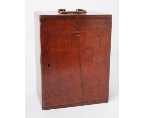 A boxed microscope marked R &amp; J Beck of London.