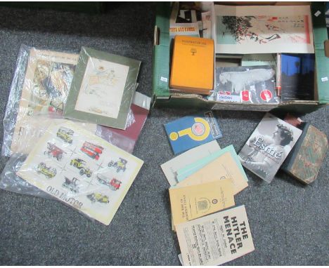 Box of ephemera and books to include: 'Oliver Twist' Volume II Dickens, 'Enquire within upon Everything' 1866, Welsh History 