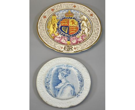 Paragon 'His Majesty King Edward VIII' cabinet Coronation plate, together with 19th Century creamware commemorative plate, 'Q