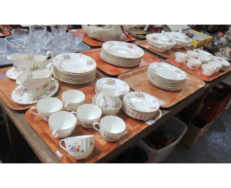 Six trays of Royal Worcester 'Roanoke' English fine bone china dinner and teaware: lidded tureens, sauce boats and stands, te