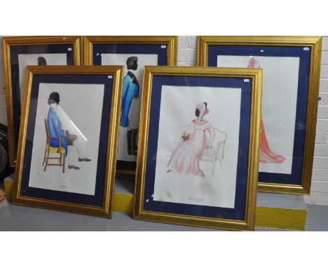 B Francis, a group of large full length portrait silhouettes  being characters from 'Pride and Prejudice', to include: Mr Dar