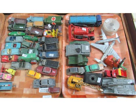 Two trays of vintage diecast play worn vehicles, appearing to be mainly Dinky, including: Super Toys, Vanwall Racing Cars, ot