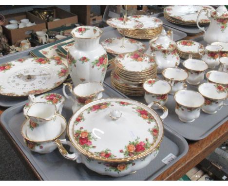 Six trays of Royal Albert 'Old Country Roses' design items, to include: 15 piece coffee set with coffee pot, 19 piece tea set