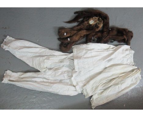 Collection of vintage fashion items to include; two fur tippets and late 19th/early 20th Century undergarments; two pairs of 