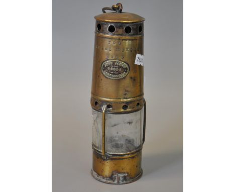 Vintage brass miner's lamp, 'John Jones, Pontyberem'. (B.P. 21% + VAT) Obviously used condition wear and tear, cracks to glas