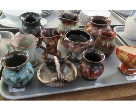 Tray of vintage and modern Ewenny pottery items, to include: vases in various colours and styles, jugs, basket, pedestal bowl