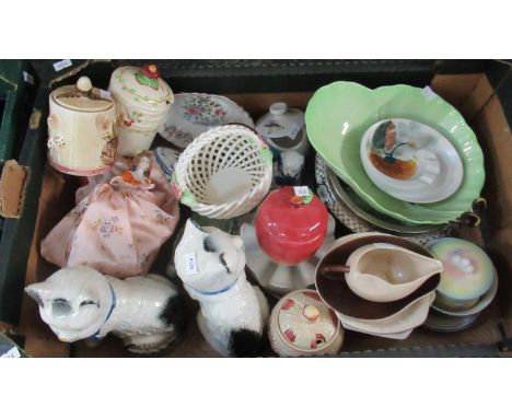 Two boxes of assorted china to include: various preserve jars; Royal Staffordshire, Price etc, Carlton Ware floral trinket di