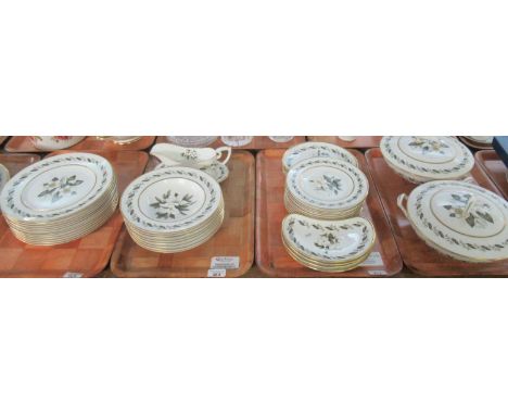 Seven trays of Royal Worcester 'Bernina' English bone china dinnerware and coffeeware to include: lidded tureens, bowls, sauc